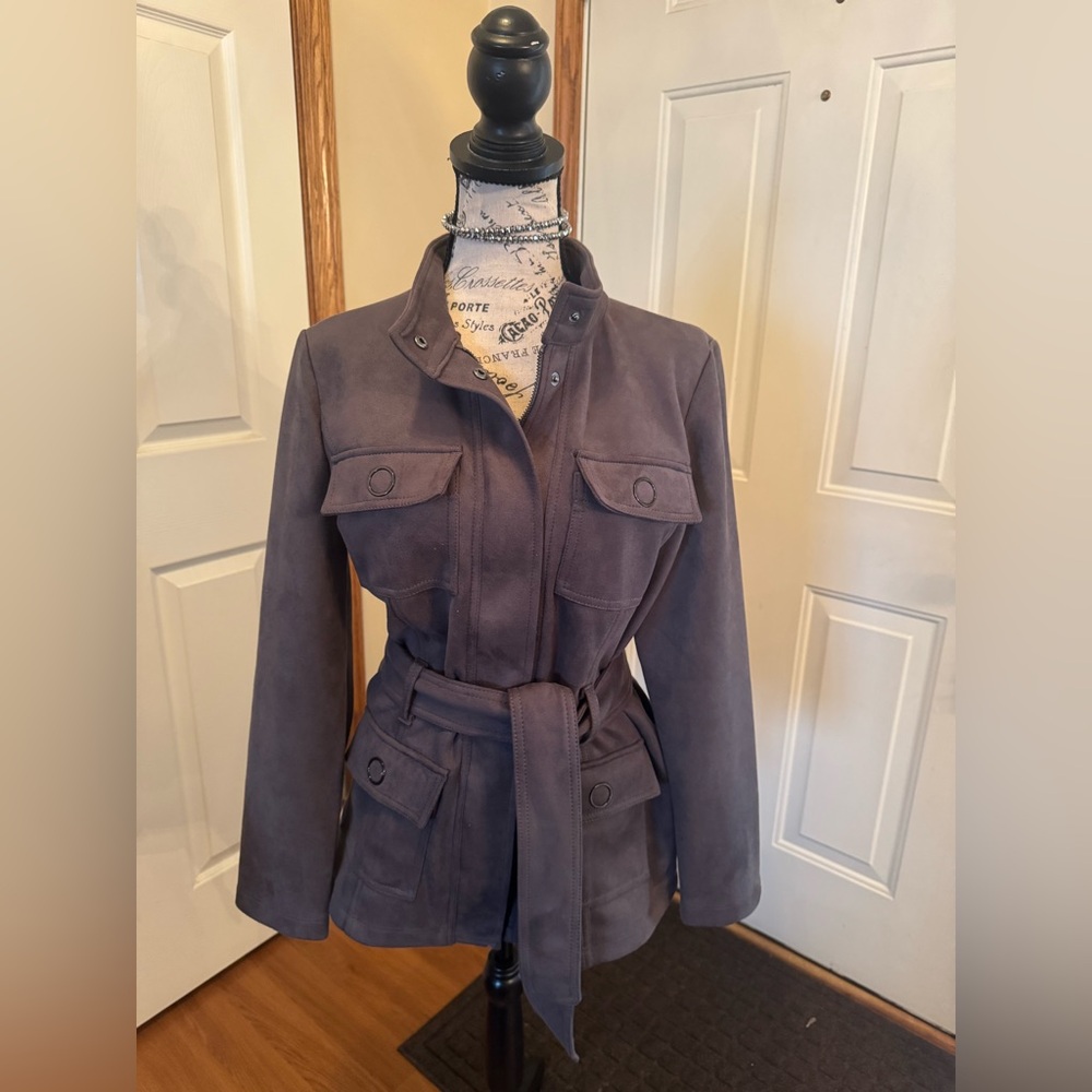White House Black Market Faux Suede Safari Jacket With Removable Belt size m